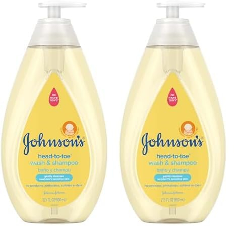 Johnson's Head-to-Toe Gentle Tear-Free Baby & Newborn Wash & Shampoo, Sulfate-, Paraben- Phthalate- & Dye-Free, Hypoallergenic Wash for Sensitive Skin & Hair, 27.1 fl. Oz