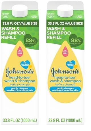 Johnson's Head-to-Toe Gentle Tear-Free Baby & Newborn Wash & Shampoo, Sulfate-, Paraben- Phthalate- & Dye-Free, Hypoallergenic Wash for Sensitive Skin & Hair, 27.1 fl. Oz