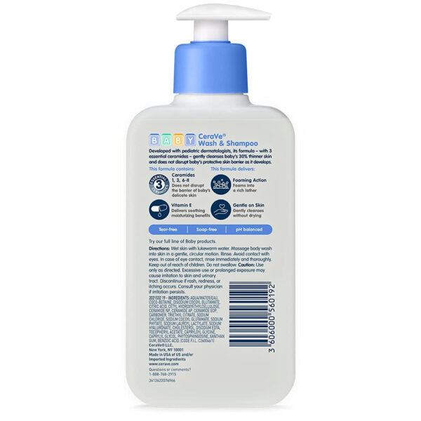 688a87164d1483e94be3273856645336abf0388966c1e1c46d3fc.jpg CeraVe Baby Wash & Shampoo, Fragrance, Paraben, & Sulfate Free Shampoo for Tear-Free Baby Bath Time, 8 Ounce
