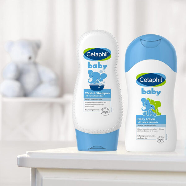 Cetaphil Baby Wash & Shampoo Plus Body Lotion, Healthy Skin Essentials, Head to Toe Hydration for up to 24 Hours, for Delicate, Sensitive Skin, 2-Pack,White