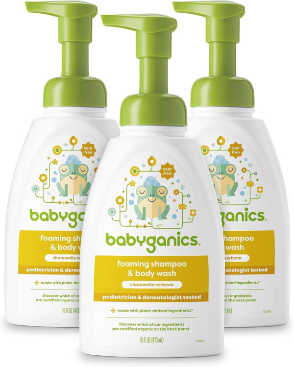 Babyganics Baby Shampoo + Body Wash Pump Bottle, Fragrance Free, 16oz, 3 Pack
