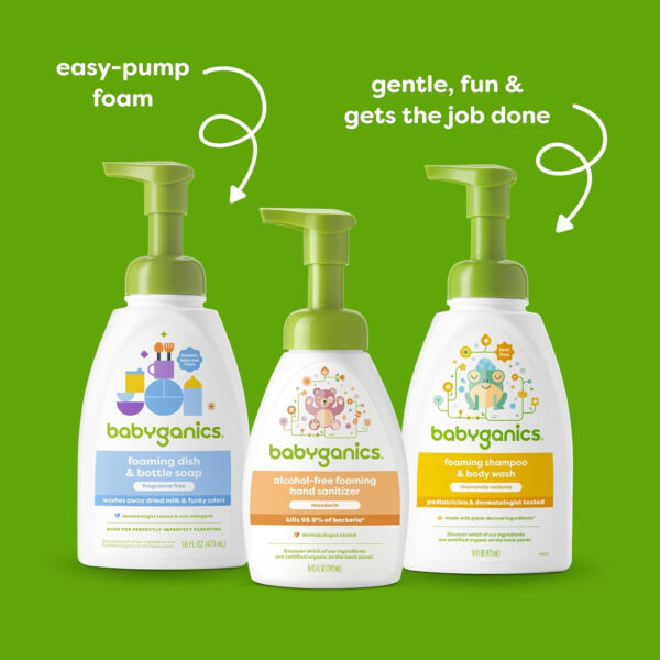Babyganics Baby Shampoo + Body Wash Pump Bottle, Fragrance Free, 16oz, 3 Pack