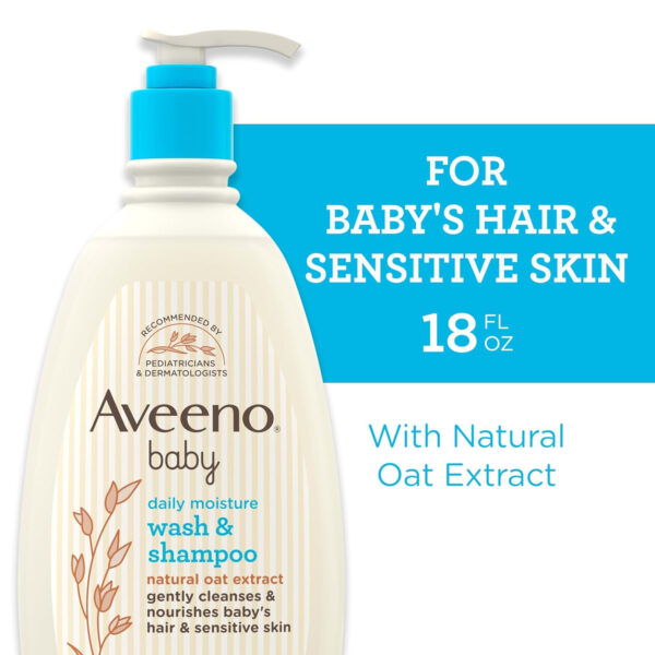 Aveeno Baby Daily Moisture Gentle Body Wash & Shampoo with Oat Extract, 2-in-1 Baby Bath Wash & Hair Shampoo, Tear- & Paraben-Free for Hair & Sensitive Skin, Lightly Scented, 18 fl. oz