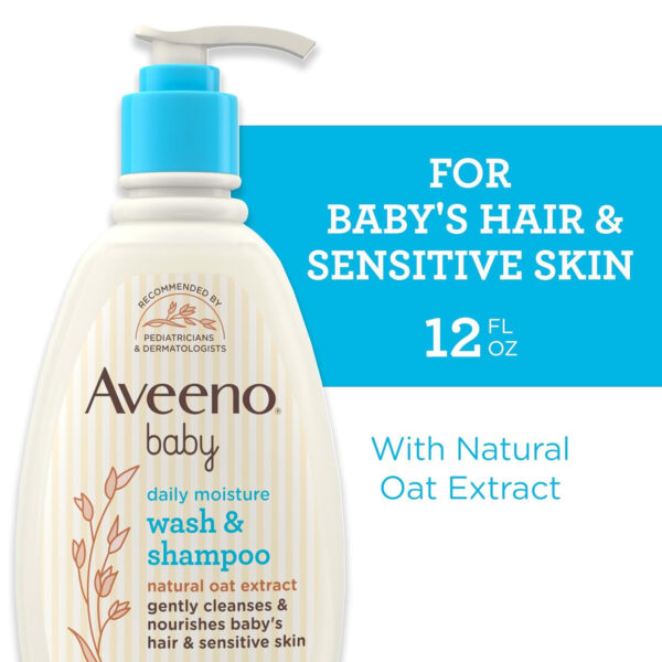Aveeno Baby Daily Moisture Gentle Body Wash & Shampoo with Oat Extract, 2-in-1 Baby Bath Wash & Hair Shampoo, Tear- & Paraben-Free for Hair & Sensitive Skin, Lightly Scented, 18 fl. oz