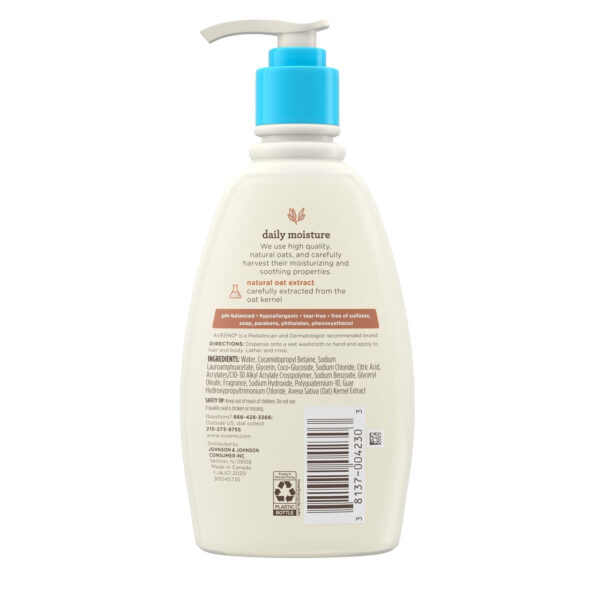Aveeno Baby Daily Moisture Gentle Body Wash & Shampoo with Oat Extract, 2-in-1 Baby Bath Wash & Hair Shampoo, Tear- & Paraben-Free for Hair & Sensitive Skin, Lightly Scented, 18 fl. oz