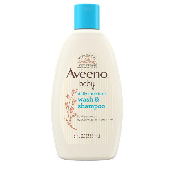Aveeno Baby Daily Moisture Gentle Body Wash & Shampoo with Oat Extract, 2-in-1 Baby Bath Wash & Hair Shampoo, Tear- & Paraben-Free for Hair & Sensitive Skin, Lightly Scented, 18 fl. oz