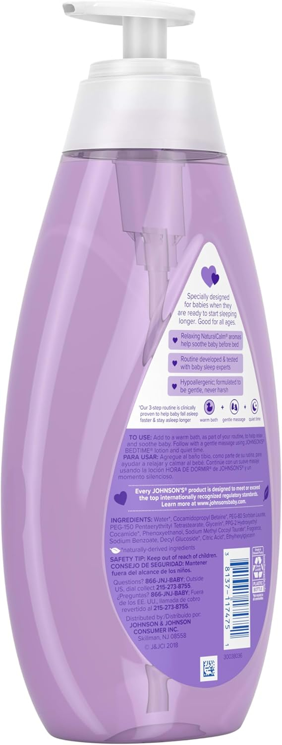 Johnson's Bedtime Baby Bath with Soothing NaturalCalm Aromas, Hypoallergenic & Tear-Free Liquid Baby Bath Formula, No Parabens, Sulfates, Dyes, or Phthalates, 27.1 fl. oz