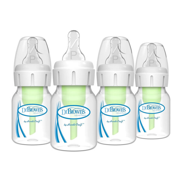 Dr. Brown's Natural Flow Anti-Colic Options+ Narrow Baby Bottle, 8 oz/250 mL, with Level 1 Slow Flow Nipples, 0m+, 4 Pack