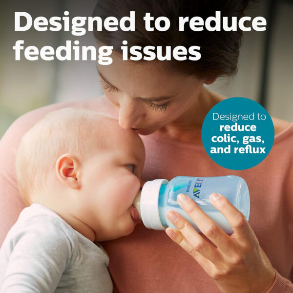 Philips Avent Anti-Colic Baby Bottle with AirFree Vent, 9oz, with Flow 2 Nipples, 1m+, 4pk, Clear, SCY703/04