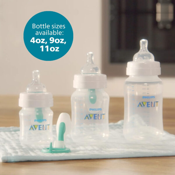 Philips Avent Anti-Colic Baby Bottle with AirFree Vent, 9oz, with Flow 2 Nipples, 1m+, 4pk, Clear, SCY703/04
