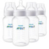 Philips Avent Anti-Colic Baby Bottle with AirFree Vent, 9oz, with Flow 2 Nipples, 1m+, 4pk, Clear, SCY703/04