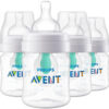 Philips Avent Anti-Colic Baby Bottle with AirFree Vent, 9oz, with Flow 2 Nipples, 1m+, 4pk, Clear, SCY703/04
