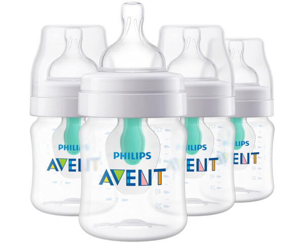 Philips Avent Anti-Colic Baby Bottle with AirFree Vent, 9oz, with Flow 2 Nipples, 1m+, 4pk, Clear, SCY703/04