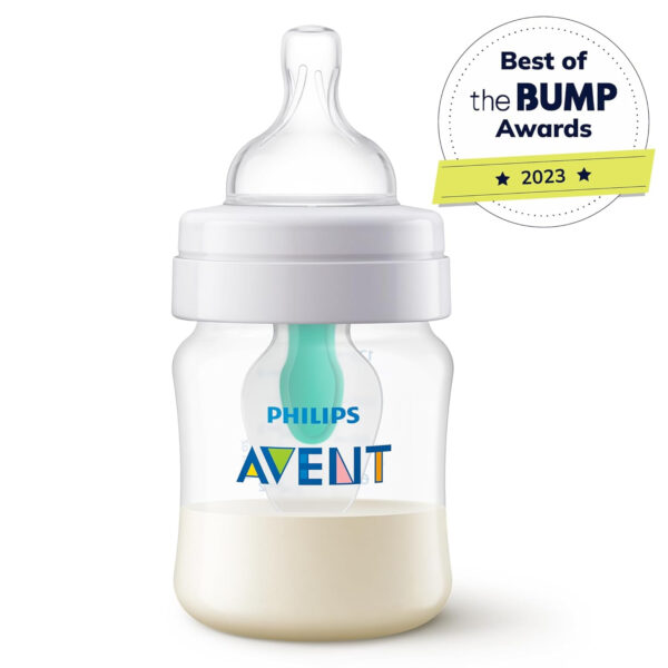 Philips Avent Anti-Colic Baby Bottle with AirFree Vent, 9oz, with Flow 2 Nipples, 1m+, 4pk, Clear, SCY703/04