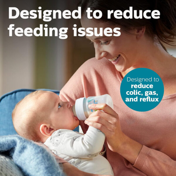 Philips Avent Anti-Colic Baby Bottle with AirFree Vent, 9oz, with Flow 2 Nipples, 1m+, 4pk, Clear, SCY703/04
