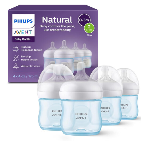 Philips Avent Natural Baby Bottles with Natural Response Nipples (Medium Flow, Flow 3), 9oz, 4-Pack, SCY903/04
