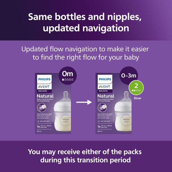 Philips Avent Natural Baby Bottles with Natural Response Nipples (Medium Flow, Flow 3), 9oz, 4-Pack, SCY903/04