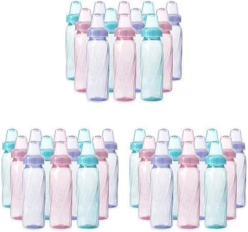 Evenflo Feeding Classic Tinted Plastic Standard Neck Bottles for Baby, Infant and Newborn, Pink/Lavender/Teal, 8 Ounce (Pack of 12)