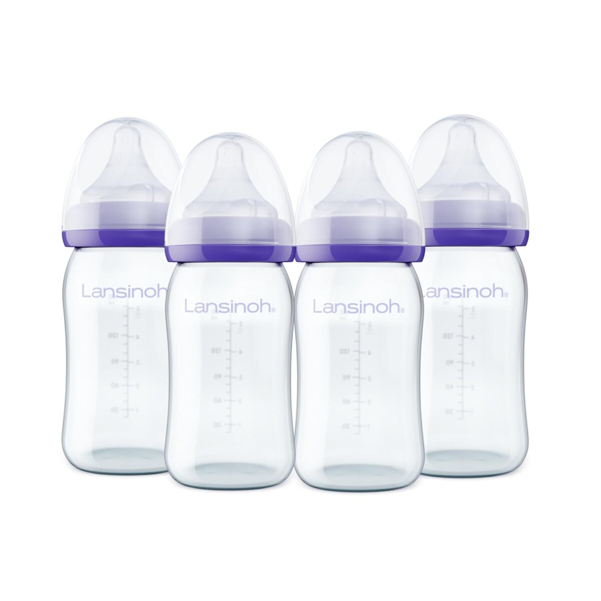 Lansinoh Anti-Colic Glass Baby Bottles, 5 Ounces, 4 Count Bottles for Feeding, Baby Essentials, Includes 4 Slow Flow Nipples, Size S
