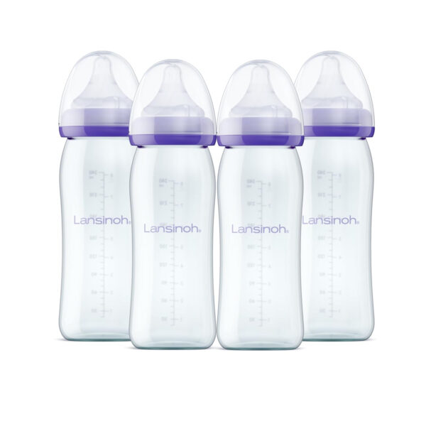 Lansinoh Anti-Colic Glass Baby Bottles, 5 Ounces, 4 Count Bottles for Feeding, Baby Essentials, Includes 4 Slow Flow Nipples, Size S