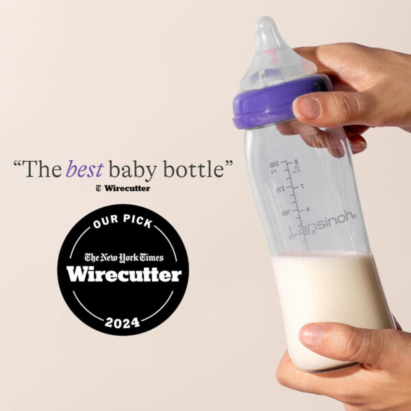 Lansinoh Anti-Colic Glass Baby Bottles, 5 Ounces, 4 Count Bottles for Feeding, Baby Essentials, Includes 4 Slow Flow Nipples, Size S