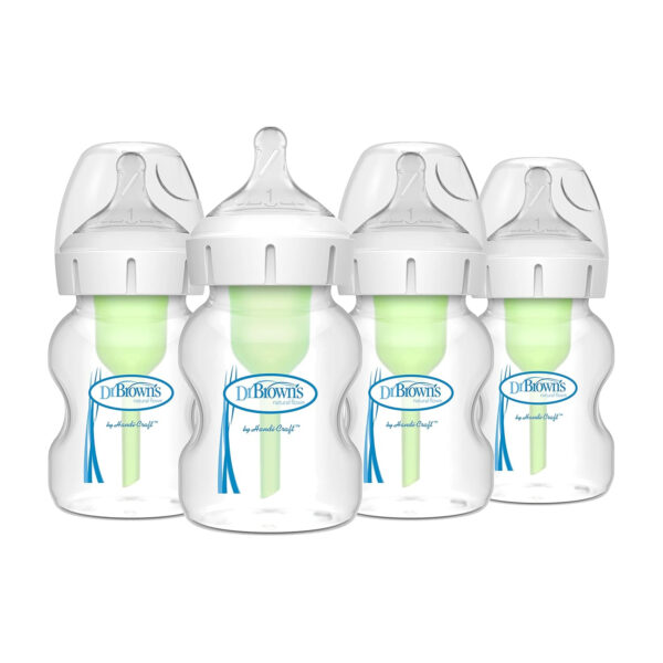 Dr. Brown's Natural Flow Anti-Colic Options+ Wide-Neck Baby Bottles 9 oz/270 mL,with Level 1 Slow Flow Nipple,4 Count,0m+