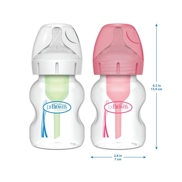 Dr. Brown's Natural Flow Anti-Colic Options+ Wide-Neck Baby Bottles 9 oz/270 mL,with Level 1 Slow Flow Nipple,4 Count,0m+