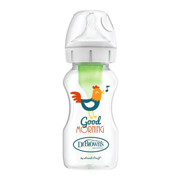 Dr. Brown's Natural Flow Anti-Colic Options+ Wide-Neck Baby Bottles 9 oz/270 mL,with Level 1 Slow Flow Nipple,4 Count,0m+