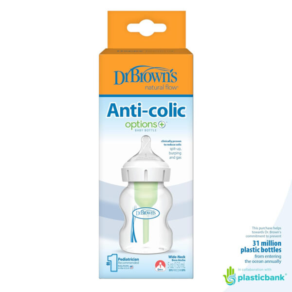 Dr. Brown's Natural Flow Anti-Colic Options+ Wide-Neck Baby Bottles 9 oz/270 mL,with Level 1 Slow Flow Nipple,4 Count,0m+