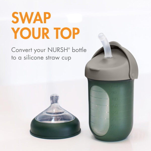 Boon Nursh Baby Bottle Gift Set - Baby Feeding Essentials for New Moms - Includes 4 Oz and 8 Oz Baby Bottles, Storage Lids, Fast Flow Nipples, Storage Buns, Straw Lid, and Mod Baby Bottle Brush Set