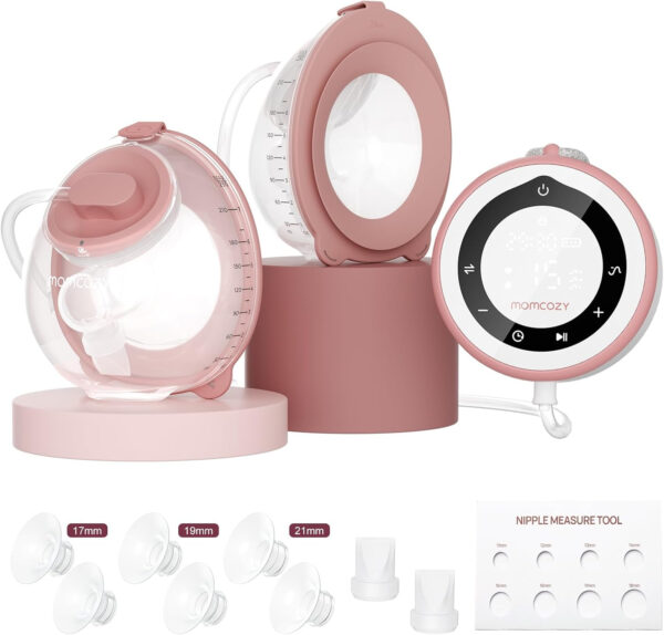 Momcozy Breast Pump V1 Pro Hospital-Grade, Hands-Free & Portable Wearable Pump, Upgraded Electric Pump with 3 Fine-Tuned Rhythms|15 Levels, Come with Leak-Proof DoubleFit Flange, Cozy Red.