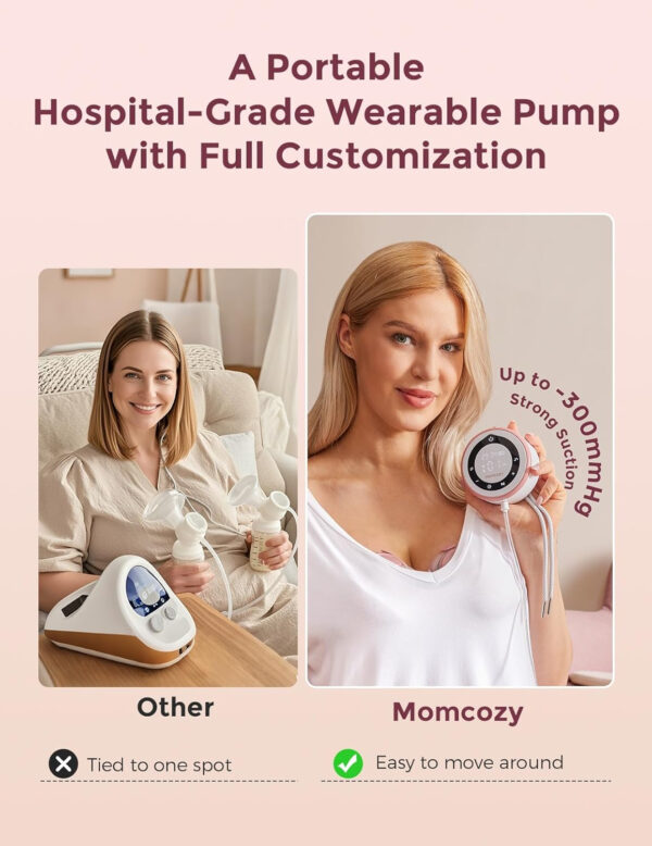 Momcozy Breast Pump V1 Pro Hospital-Grade, Hands-Free & Portable Wearable Pump, Upgraded Electric Pump with 3 Fine-Tuned Rhythms|15 Levels, Come with Leak-Proof DoubleFit Flange, Cozy Red.