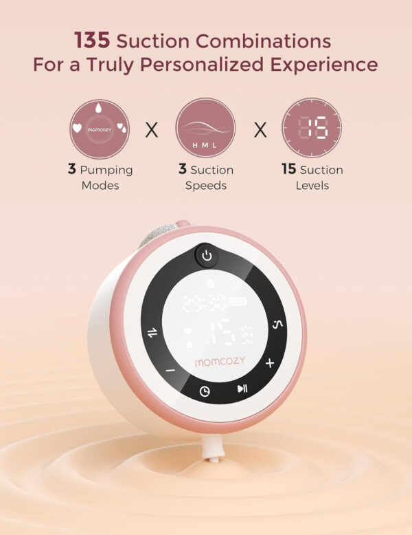 Momcozy Breast Pump V1 Pro Hospital-Grade, Hands-Free & Portable Wearable Pump, Upgraded Electric Pump with 3 Fine-Tuned Rhythms|15 Levels, Come with Leak-Proof DoubleFit Flange, Cozy Red.