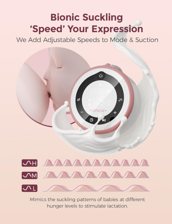Momcozy Breast Pump V1 Pro Hospital-Grade, Hands-Free & Portable Wearable Pump, Upgraded Electric Pump with 3 Fine-Tuned Rhythms|15 Levels, Come with Leak-Proof DoubleFit Flange, Cozy Red.