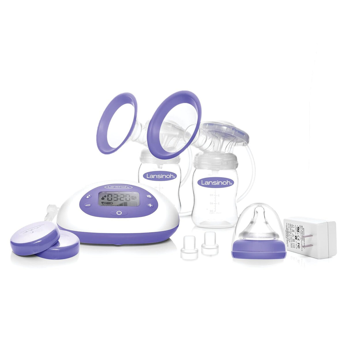 688a8f52b20c247a86562e456d533c6d44c167a0ae5a9396df22c.jpg Lansinoh Signature Pro Double Electric Breast Pump, Portable with LCD Display, 3 Power Options, Includes 25mm Flanges, 2 Baby Bottles with 1 Slow Flow Bottle Nipple, and Carry Bag