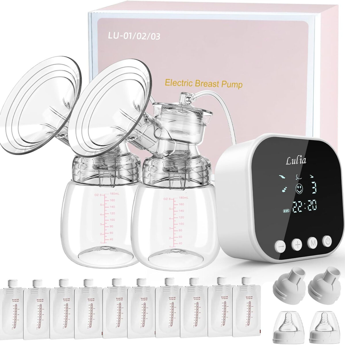 688a900b5ccf0898e663b8364e2741ccea6fcfc21fb72e5e7e5f6.jpg Lulia Double Electric Breast Pump, Breastfeeding Pump 4 Modes & 9 Levels, Low Noise, Anti-Backflow & LED Display, BPA Free, Portable Breast Pumps with 10 Breastmilk Storage Bags and 24mm Flange