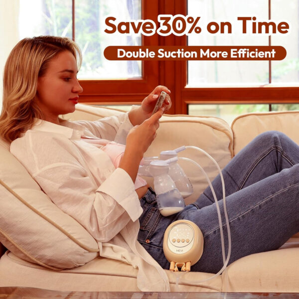 NCVI 8128 Electric Double Breast Pump Breastfeeding with 4 Modes 9 Levels, Rechargeable Pump Machine Strong Suction for Bigger Breast with 21/24mm Flanges Parts, Anti-Backflow Non-Spill and Low Noise