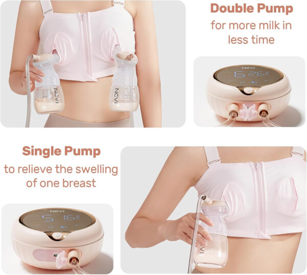 NCVI 8128 Electric Double Breast Pump Breastfeeding with 4 Modes 9 Levels, Rechargeable Pump Machine Strong Suction for Bigger Breast with 21/24mm Flanges Parts, Anti-Backflow Non-Spill and Low Noise