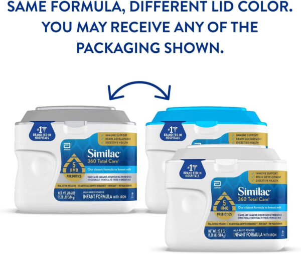 Similac 360 Total Care Infant Formula, Has 5 HMO Prebiotics, Our Closest Prebiotic Blend to Breast Milk, Non-GMO, Baby Formula Powder, 20.6-oz Tub