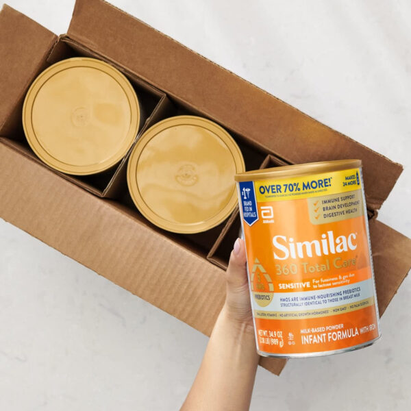 688a93926344ddc550cf70c202cef31b2503f73c471cb7e377738.jpg Similac 360 Total Care Sensitive Infant Formula for Fussiness & Gas Due to Lactose Sensitivity, Has 5 HMO Prebiotics, Non-GMO, Baby Formula Powder, 34.9-oz Value Can, Pack of 3