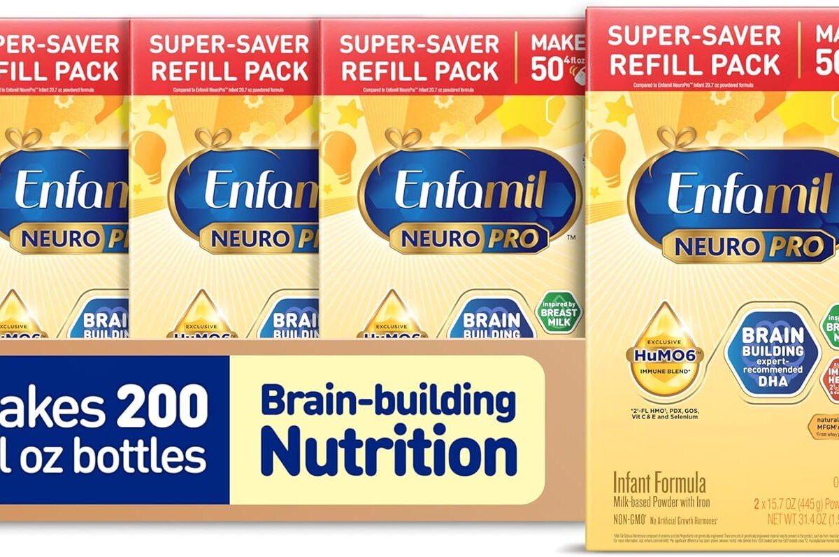 Enfamil NeuroPro Baby Formula, MFGM* 5-Year Benefit, Expert-Recommended Brain-Building Omega-3 DHA, Exclusive Immune Supporting HuMO6 Blend, Infant Formula Powder, Baby Milk, 31.4 Oz, Pack of 4