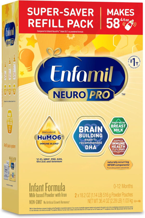688a93d415373f16b268f11dd1c877c2b4a006f15e04e6130eb87.jpg Enfamil NeuroPro Baby Formula, MFGM* 5-Year Benefit, Expert-Recommended Brain-Building Omega-3 DHA, Exclusive Immune Supporting HuMO6 Blend, Infant Formula Powder, Baby Milk, 31.4 Oz, Pack of 4