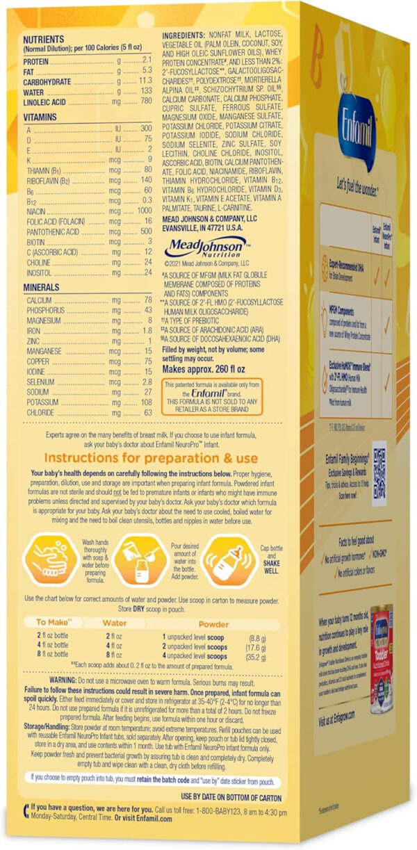 688a93d5e787a6a03cdaefbc273b531fd5474fc21718a04a87f84.jpg Enfamil NeuroPro Baby Formula, MFGM* 5-Year Benefit, Expert-Recommended Brain-Building Omega-3 DHA, Exclusive Immune Supporting HuMO6 Blend, Infant Formula Powder, Baby Milk, 31.4 Oz, Pack of 4