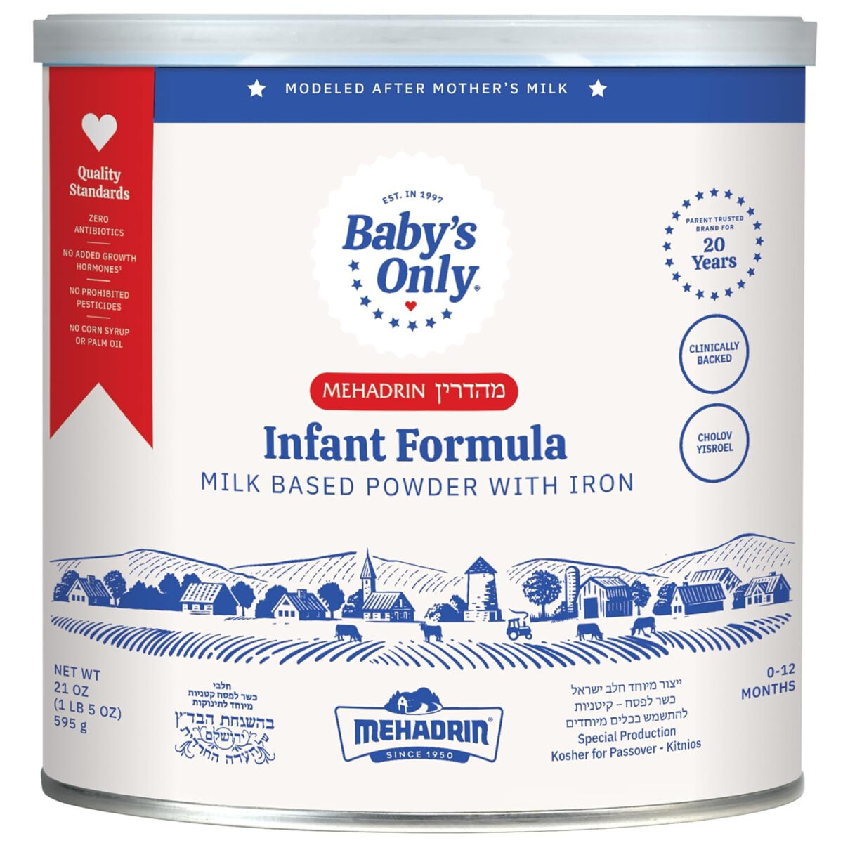 Baby's Only Infant Complete Nutrition Baby Formula - Milk Based Powder with Iron, Vitamin D, Calcium & Choline - Mehadrin Certified Kosher Baby Food (0-12 months)
