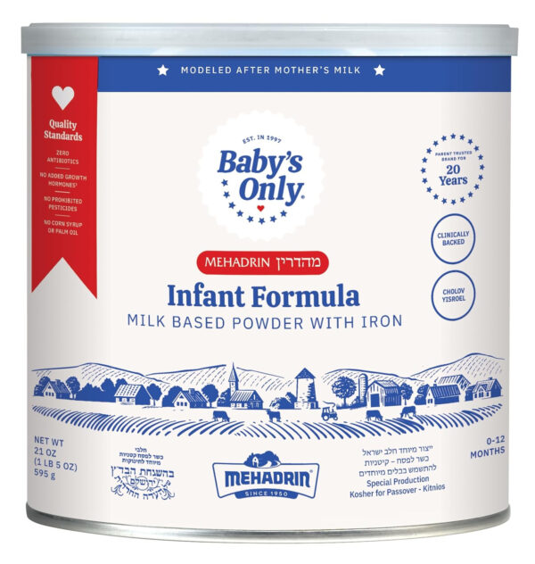 Baby's Only Infant Complete Nutrition Baby Formula - Milk Based Powder with Iron, Vitamin D, Calcium & Choline - Mehadrin Certified Kosher Baby Food (0-12 months)