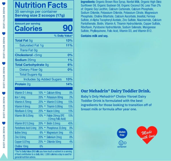 Baby's Only Infant Complete Nutrition Baby Formula - Milk Based Powder with Iron, Vitamin D, Calcium & Choline - Mehadrin Certified Kosher Baby Food (0-12 months)