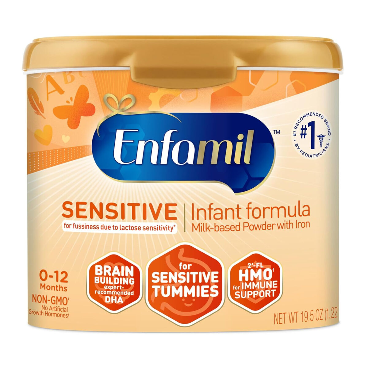 Enfamil Sensitive Baby Formula with DHA, Iron & Prebiotics to help support Brain & Immune Support. Lactose Sensitivity Infant Formula Inspired by Breast Milk, Non-GMO, Powder Can, 19.5 Oz