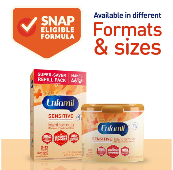 Enfamil Sensitive Baby Formula with DHA, Iron & Prebiotics to help support Brain & Immune Support. Lactose Sensitivity Infant Formula Inspired by Breast Milk, Non-GMO, Powder Can, 19.5 Oz