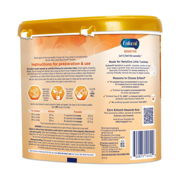 Enfamil Sensitive Baby Formula with DHA, Iron & Prebiotics to help support Brain & Immune Support. Lactose Sensitivity Infant Formula Inspired by Breast Milk, Non-GMO, Powder Can, 19.5 Oz
