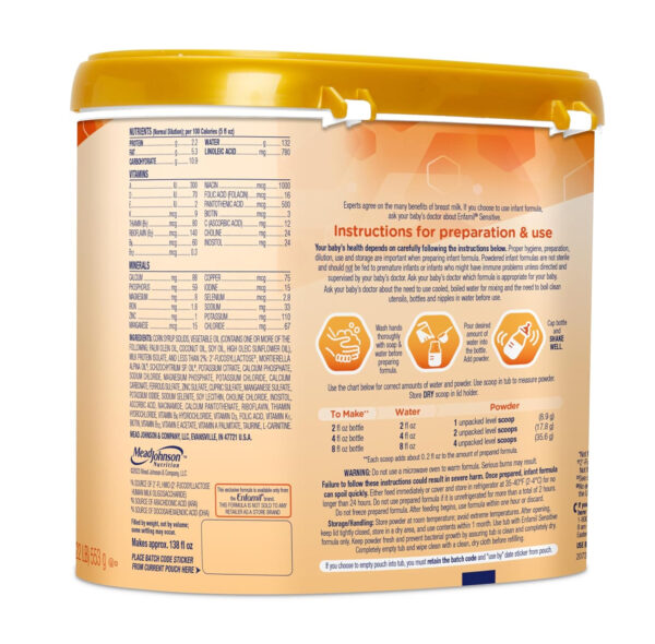 Enfamil Sensitive Baby Formula with DHA, Iron & Prebiotics to help support Brain & Immune Support. Lactose Sensitivity Infant Formula Inspired by Breast Milk, Non-GMO, Powder Can, 19.5 Oz